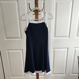 Chaps Navy and White Fit And Flare Dress